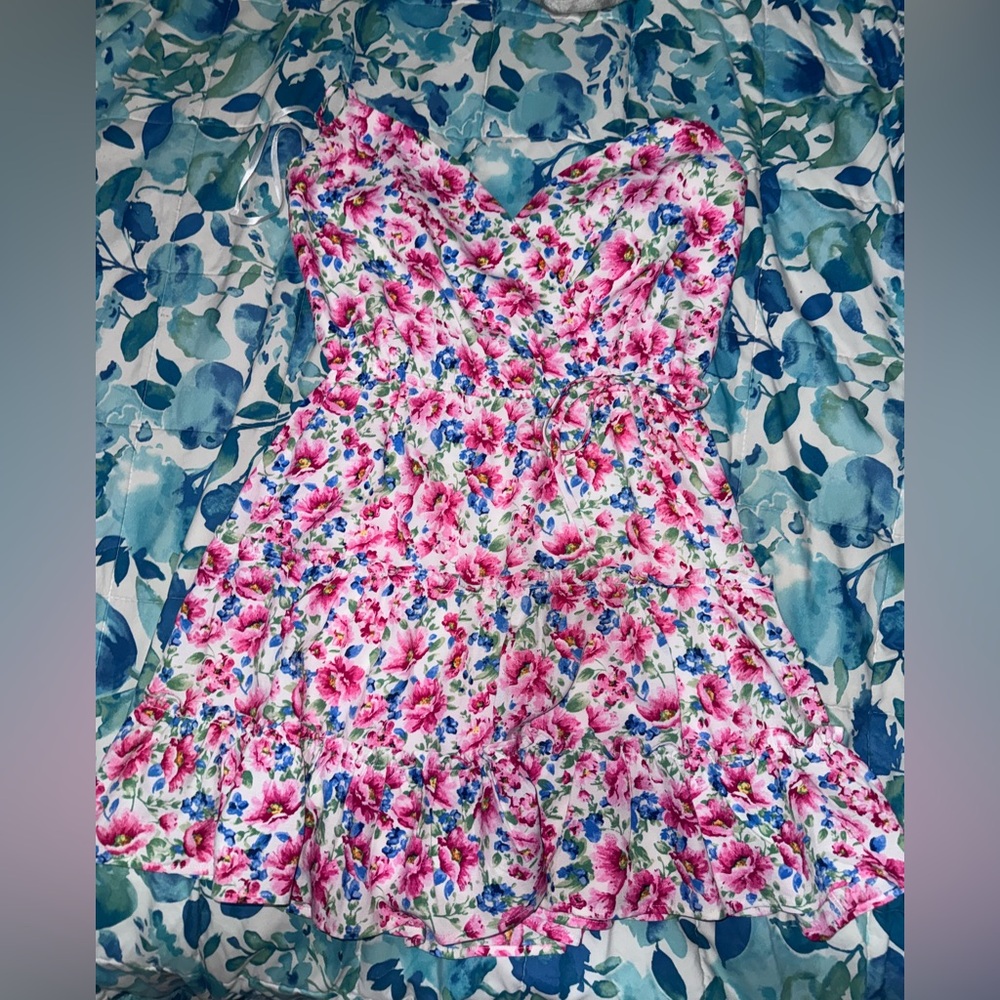 Floral Dress with Pink and Blue Accents